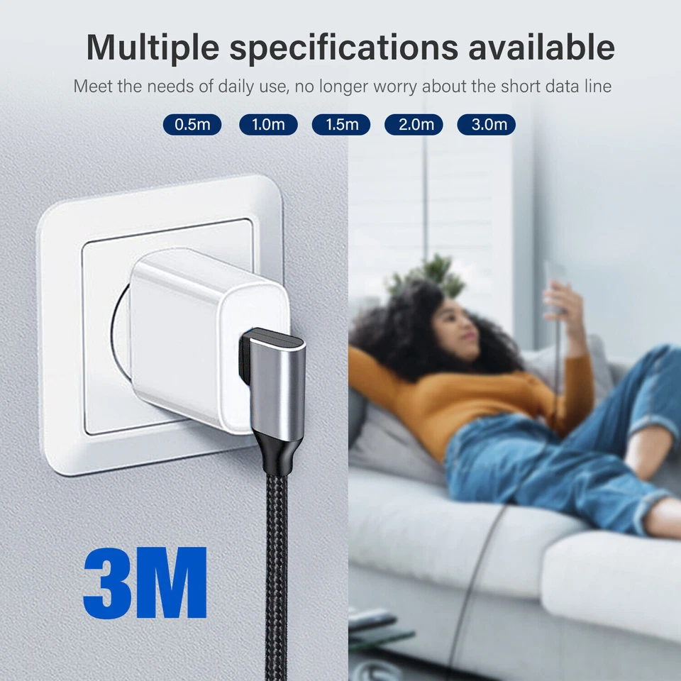 100W 5A PD USB 3.1 90 Degree Type C Braided Cable Data Fast Charging Cord Lead - Image 2 of 4