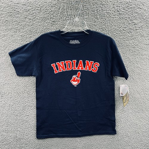 Cleveland Indians Youth Shirt Large Blue 100% Cotton Chief Wahoo Short Sleeve