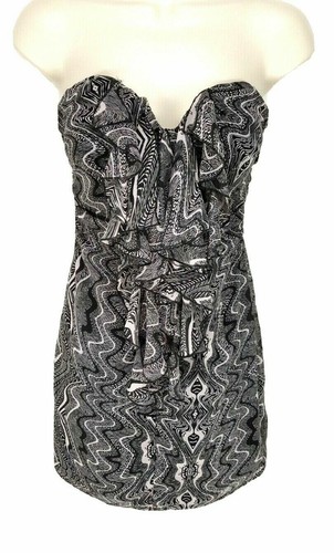 GUESS ~ Black / Pink Chiffon Ruffle Front Strapless Shift Party Dress 5 NEW $98. - Picture 3 of 5