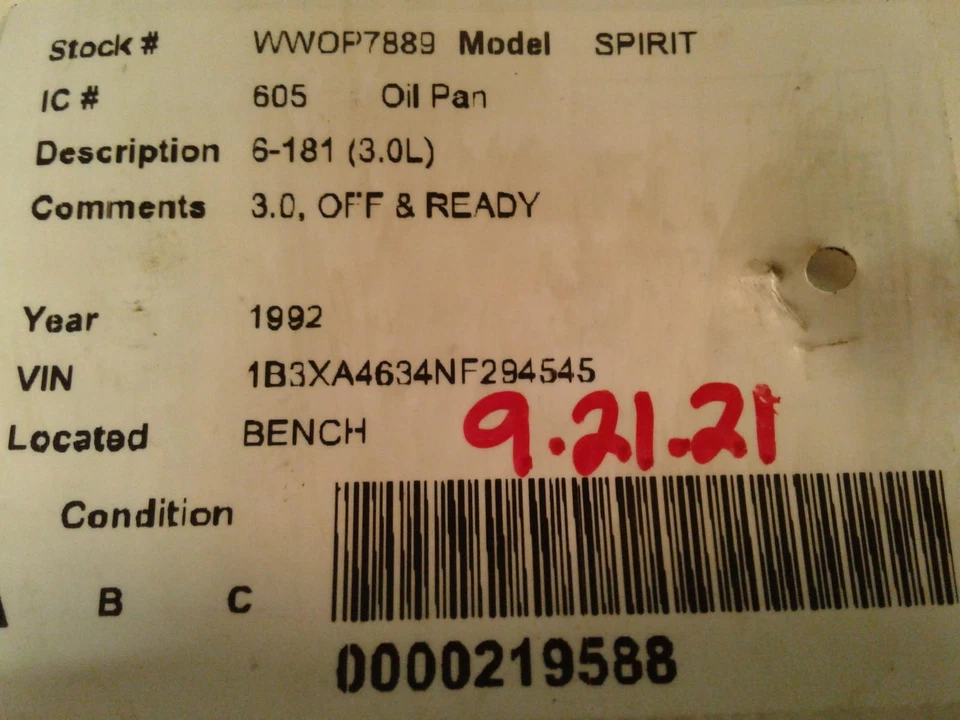 Used Engine Oil Pan fits: 1992 Dodge Spirit 6-181 3.0 Grade A Foto 4 de 4