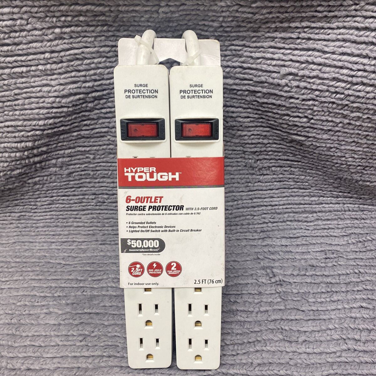 Hyper Tough 2 Pack 6-Outlet Surge Protector with 2.5 ft Cords 500-Joule, White Hyper Tough 2 Pack 6-Outlet Surge Protector with 2.5 ft Cords 500-Joule, White