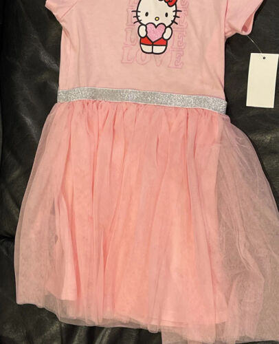 Hello Kitty LOVE Girls T-shirt Dress Size S Pink Skirt Silver Waist Hood NWT NEW - Picture 4 of 6
