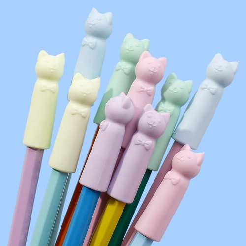 10PCS 2 in 1 Erasers Cat Shape Pen Top Protector Pencil Extender Students Gift - Photo 7/11