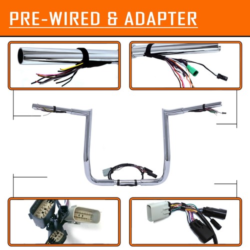 14" Prewired Handlebar For 08-13 Harley Street Glide/Electra Glide/Ultra (Chrome - Picture 2 of 10