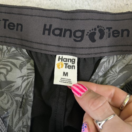 Pantalones Cortos Hang Ten Para Hombre Medianos Negros Cintura Elástica Bolsillos con Cordón Informales Verano - Imagen 3 de 12