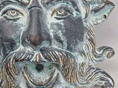 Large Vintage Cast Iron Poseidon Neptune Head Face Wall Water Fountain Spitter - Picture 7 of 22