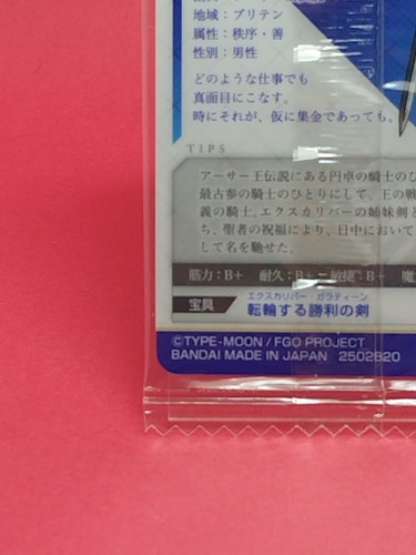 Gawain Fate Grand Order FGO Wafer Card SP 01 Saber Bandai Juego Japonés - Imagen 10 de 12