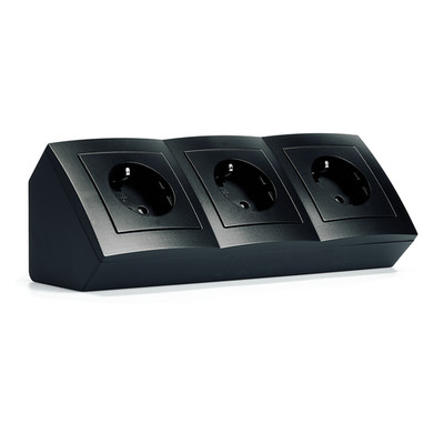 Flair Schwarz matt Steckdosen-Block 3-fach 45°Grad Ecksteckdose McPower