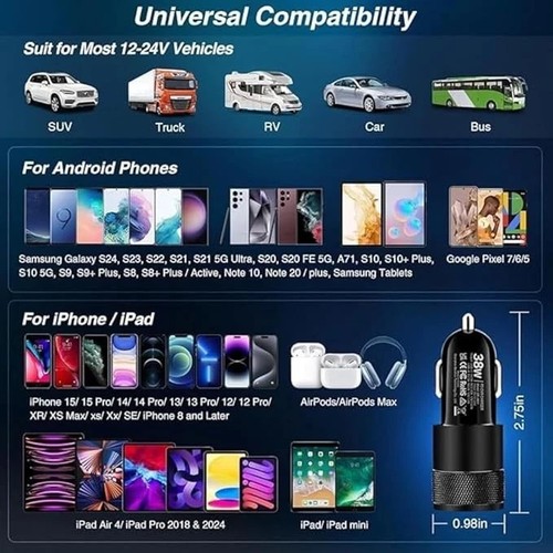 USB Car Socket Phone Fast Charger 12V Cigarette Lighter Power Adapter Plugs - 第 12/15 張圖片