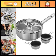 Stainless Steel Egg Poacher Set - 4 Removable Cups, Induction Ready, Dishwasher