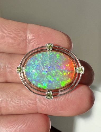 Antique Art Deco Platinum & 18k Yellow Gold Australian Fire Opal Pin Brooch - Picture 6 of 7