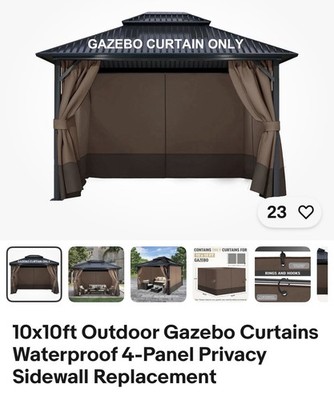 10x10ft Outdoor Gazebo Curtains Waterproof 4-Panel Privacy Sidewall Replacement