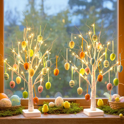 Easter Decorations, Easter Egg Tree with 36 Pcs Eggs Ornaments, Lighte