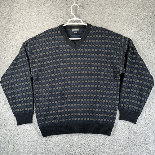 Vintage Jantzen Sweater Men L Geometric Cable Knit Crew Pullover Made in Korea