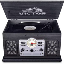 State Bluetooth Turntable Record Player, Cd/Mp3/Cassette Player, FM Radio and Bu