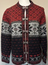 Croft & Barrow Nordic Cardigan Sweater Women’s Black Snowflake Pewter clasps M