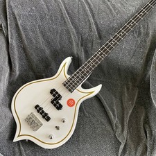 KISS Gene Simmons Punisher White Electric Bass Guitar Gold Stripe 4 String