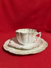 c 1896 Wileman & Co Foley China daisy shaped trio #5  "Trailing Ivy" #5623