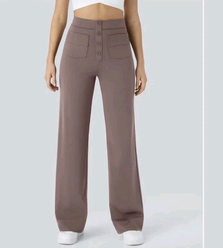 Halara High Waisted Button Multiple Pockets Straight Leg Casual Pants Womens MP
