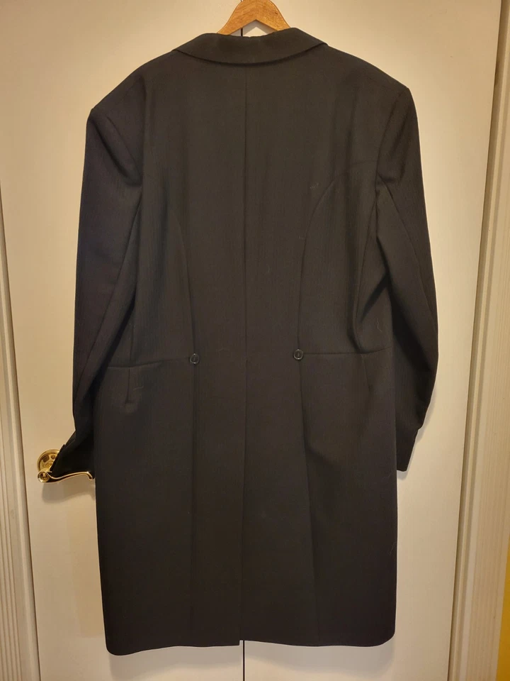 Men's Black Morning Coat Wool Long Tails Frock Wedding Groom - Image 2 of 4