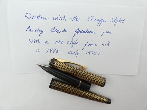 c1966 Vintage Sheaffer Stylist Paisley Black Fountain Pen, GT, 180 Style 14K Nib - Picture 15 of 16