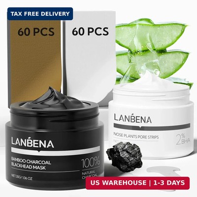 LANBENA 2-Pack Pore Strips: 2% Salicylic Acid BHA Nose Strips + Bamboo Charcoal