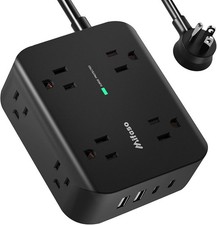 Power Strip Surge Protector - Flat Plug, Wall Mount, 8 Wide Outlets with 4 USB