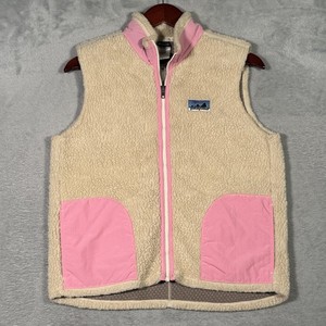 Patagonia Vest Kids XL Beige Pink Fleece Retro-X Sherpa Full Zip Outdoor *FLAW