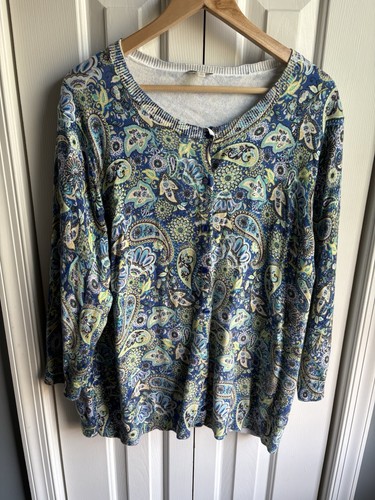 Talbots Womens Blue Paisley Button Down 3/4 Sleeve Cardigan Sweater Size 3X - Picture 7 of 8