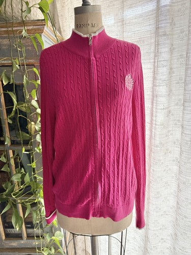 Lauren Ralph Lauren Pullover Jacke Zopfmuster Reißverschluss Damen Gr. XL Hot Pink