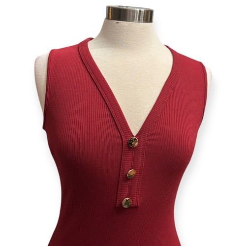 Hayley & June Damen Medium Burgundy Kleid Micro Ribbed Ärmellos Bodycon - Bild 2 von 4