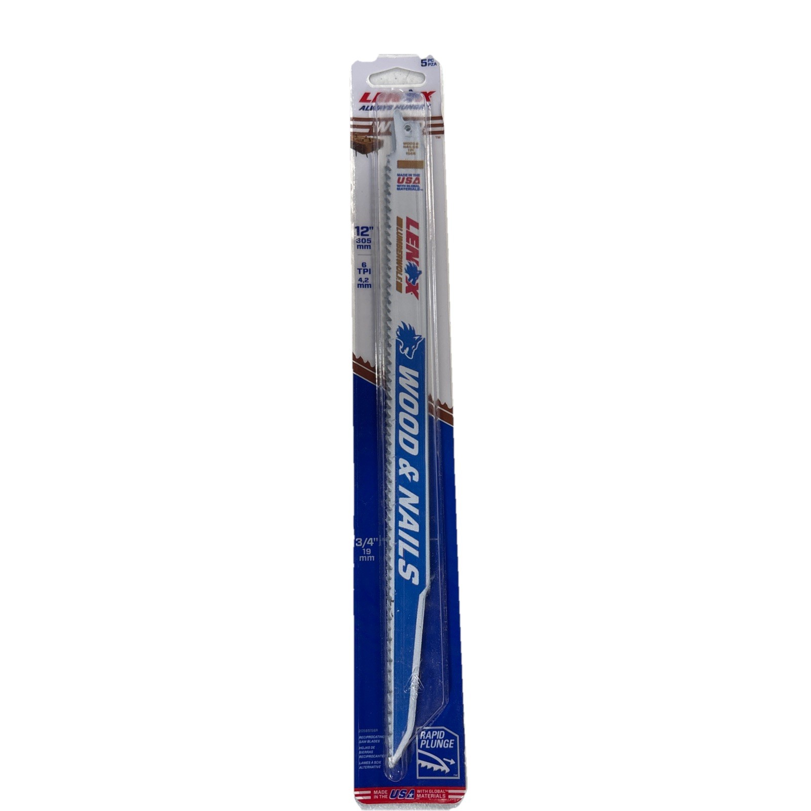LENOX 20585-156R Reciprocating Saw 12" Blade 6 TPI for Nail-Embedded Wood 5 Pack