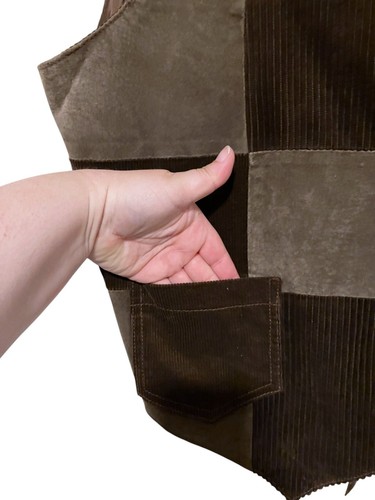 Vintage Patchwork Vest 2X Suede Corduroy Tie Back Snaps Hippie Western Heritage - Picture 3 of 6
