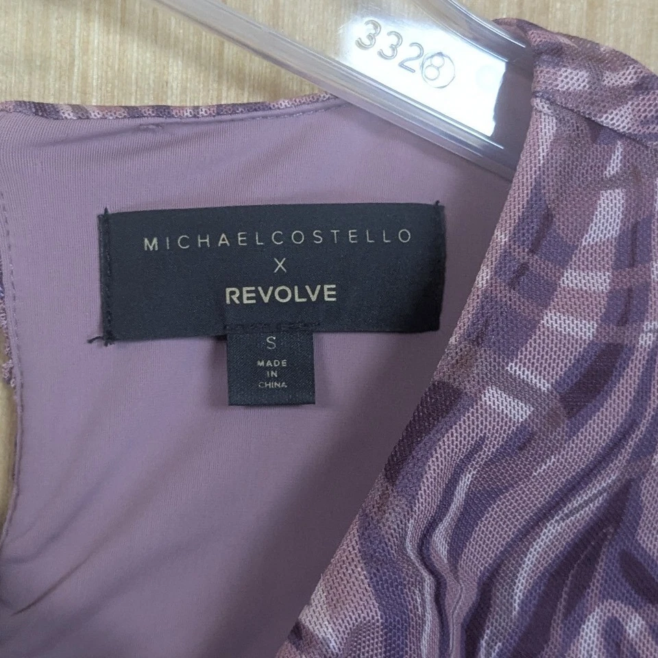 Michael Costello x Revolve Shirred Bodysuit Purple Zebra Ruche Women's Small - Image 2 of 4