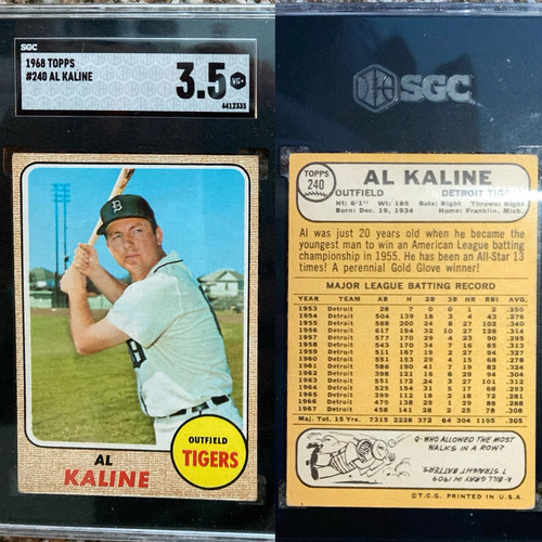 1968 Topps #240 Al Kaline SGC 3,5 en muy buen estado+ y centrado patio y home run king - Imagen 1 de 8
