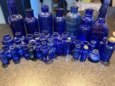 Large Lot of Vintage Cobalt Blue Glass Apothecary Drug Store Bottles