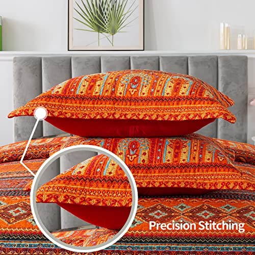 Cotton Quilt King Size Bedding Set - 3 King (98" × 106") Striped Red/Orange - Foto 5 di 6