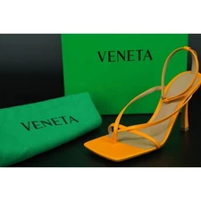 Bottega Veneta Stretch Square Toe Sandal Size 37 Tangaarine Ankle Strappy