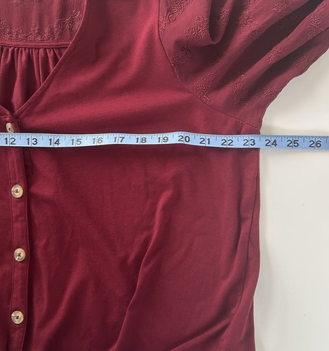 Anthropologie Vanessa Virginia Lenora Tie Front Top Size XL Maroon 3/4 Sleeve - Picture 7 of 11