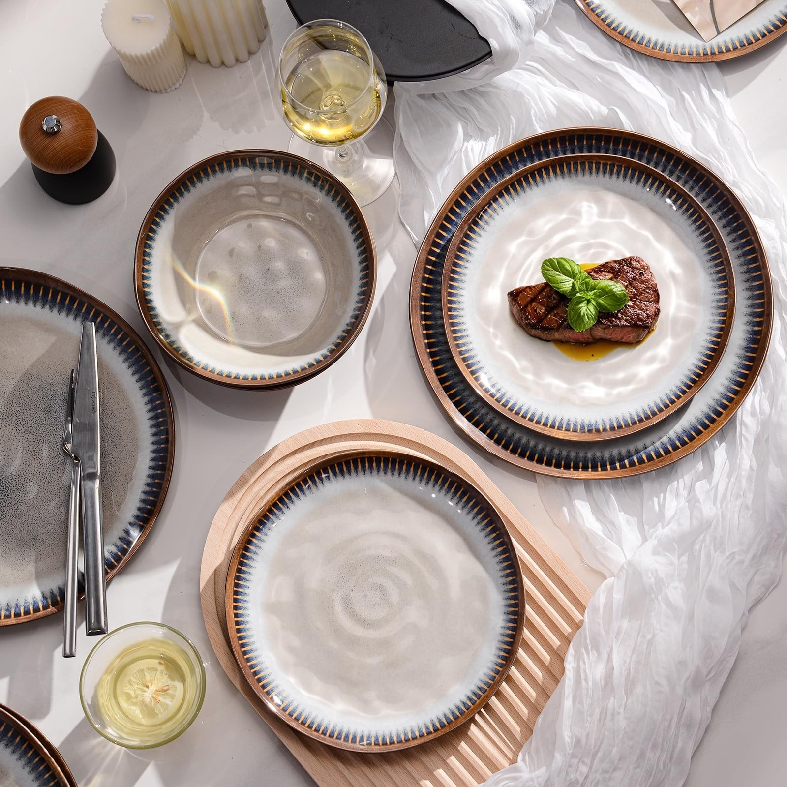 Melamine Dinnerware Set, 12 Pcs Dishware Sets, Plate and Bowl Set Service for...