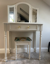 White Freestanding Dressing Table 80cm with Tri-Fold Mirror, Stool & Drawer