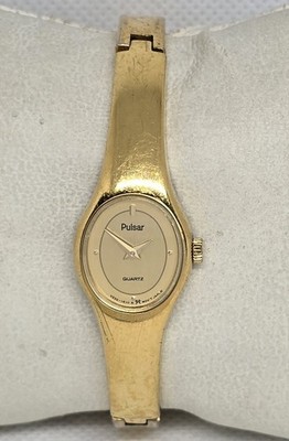 Women's Pulsar Classic Oval Gold Tone Dial Bangle Bracelet Watch 13