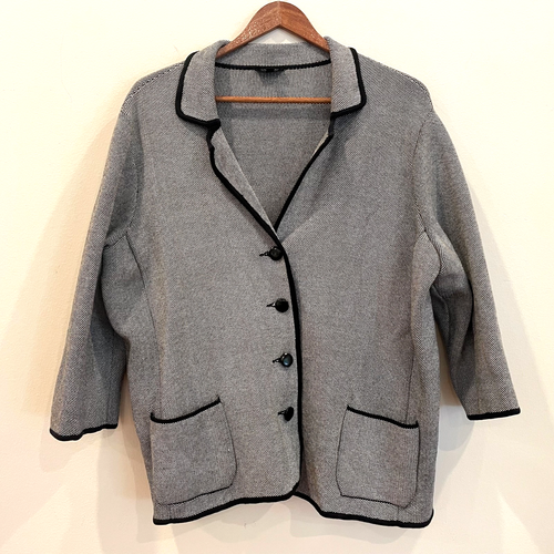 Talbots Blazer Damen 1X schwarz weiß Seidenmischung Strick Jacke Knopfleiste Taschen - Bild 1 von 10