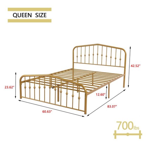 Metal Bed Frame Queen Size Platform No Box Spring Needed Vintage Headboard Foo - Picture 3 of 6