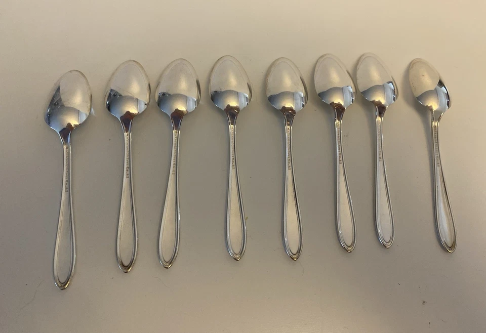 "Juego de 8 cucharas Demitasse National Silver Co plateadas rosa y hoja de 4"" de colección" Foto 3 de 4