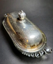 Wms Rogers Glass Butter Dish with Silver plate lid