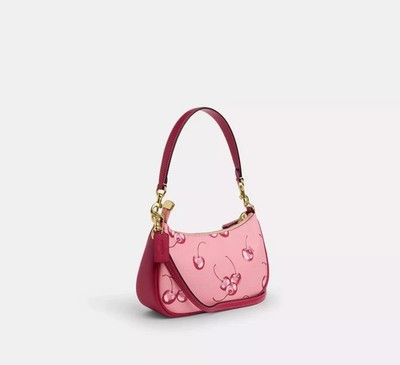 NWT Teri 2way Shoulder Bag Canvas Leather Cherry Print Pink CR290