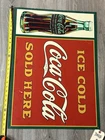 Vintage Coca-Cola Porcelain Sign Ice Cold Coca Cola Sold Here Metal 28x20