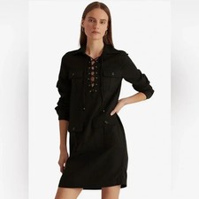 LAUREN Ralph Lauren Lace-up Twill Dress 2, black NWOT