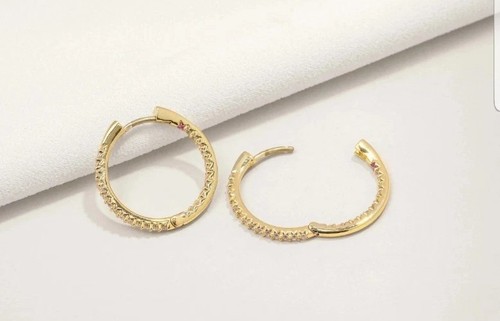 Alicia Bonnie Gold Huggie Earrings Dainty CZ Inside Out Sparkly Small Hoops - Picture 7 of 17